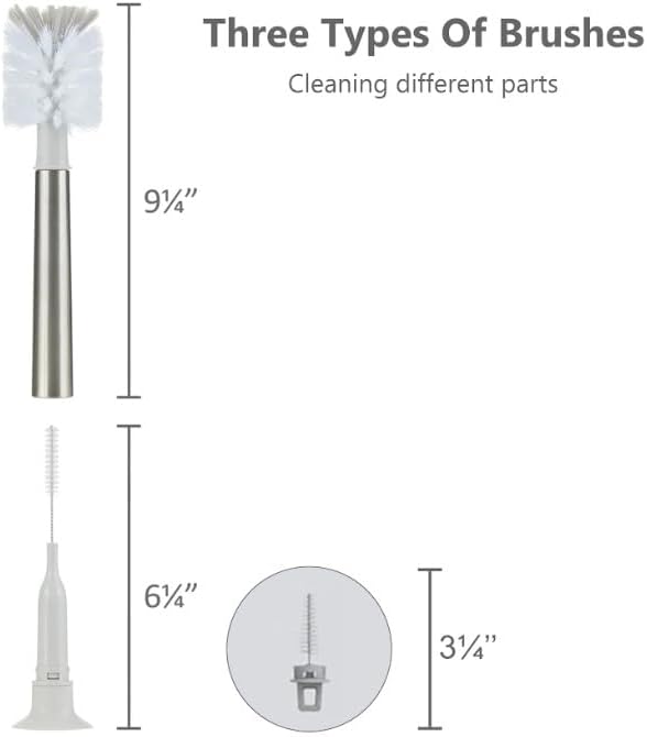 3-in-1 Stainless Bottle Brush for Baby Bottles - Water Bottle Brush Cleaner with Nipple and Straw Brush, Long Bottle Washer, Cup and Tumbler Cleaner Brush. (Pack of 1)