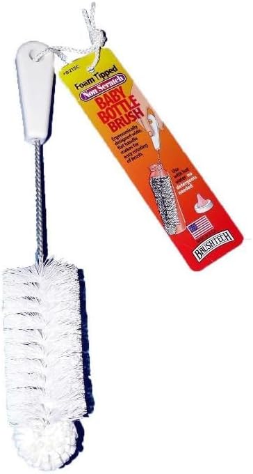 Brushtech Foam-Tipped Baby Bottle Brush, Pack of 2 - Durable & Soft Bristles & Foam Tip for Deep Bottle Cleaning - Made in USA, Cleaning Tools for Glass & Plastic Bottles