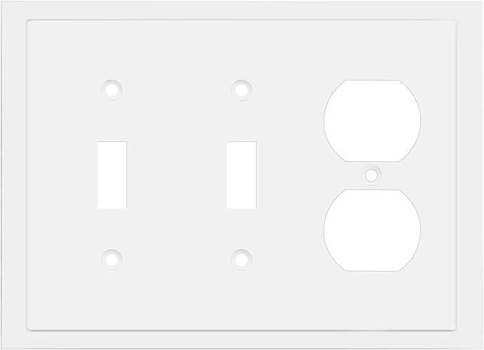 Henne Bery Modern Edge Decorative Wall Plate Switch Plate Outlet Cover, Durable Solid Zinc Alloy (Double Toggle/Single Duplex, White)
