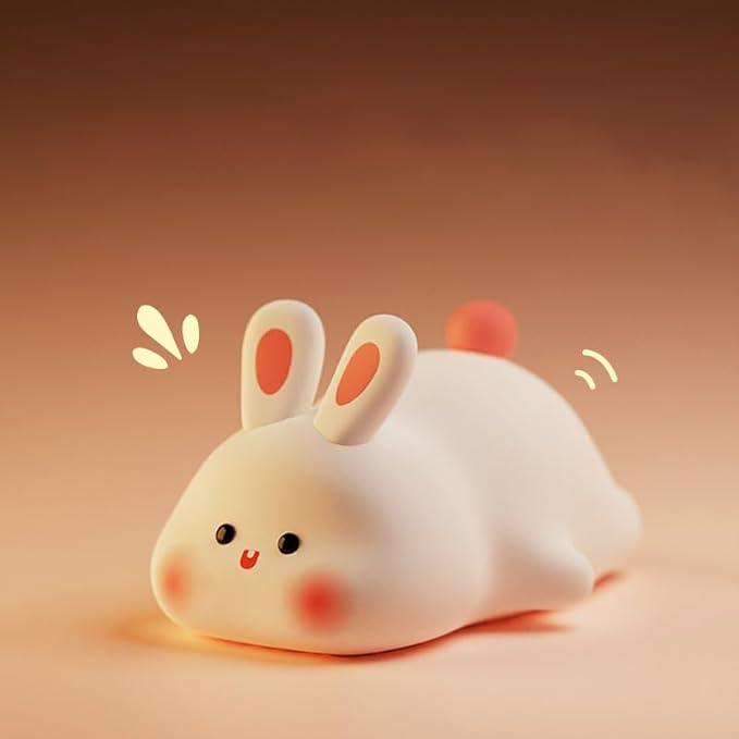 Cute Silicone Rabbit Night Light, Dimmable Light up Bunny, Cute Silicone Baby lamp, Rechargeable Bunny Light for Kids Room Decor, Squishy lamp for Nursery Breastfeeding Bedroom Living Room