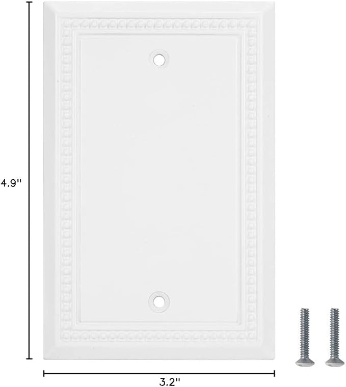Henne Bery Sunken Pearls Heavy Duty Decorative Wall Plate Switch Plate Outlet Cover (Single Blank, 2 Pack, White)