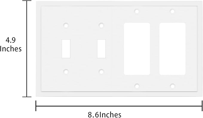 Henne Bery Modern Edge Decorative Wall Plate Switch Plate Outlet Cover, Durable Solid Zinc Alloy (Double Toggle/Double Decorator, Pure White)