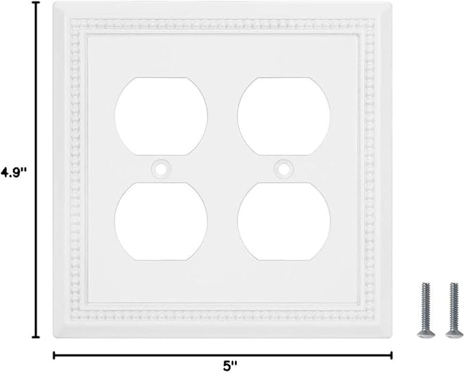 Henne Bery Sunken Pearls Heavy Duty Decorative Wall Plate Switch Plate Outlet Cover (Double Duplex, White)