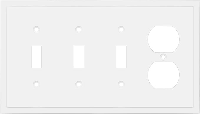 Henne Bery Modern Edge Decorative Wall Plate Switch Plate Outlet Cover, Durable Solid Zinc Alloy (Triple Toggle/Single Duplex, White)