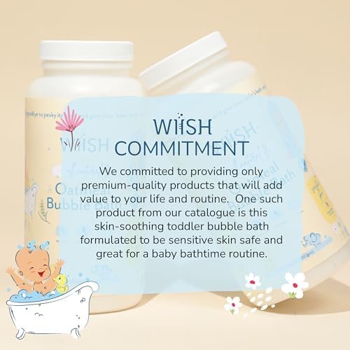 WIISH Baby Oatmeal Bubble Bath - Baby Bubble Bath for Sensitive Skin with 30% Colloidal Oatmeal | Aloe vera powder + Lavender powder Healing Ingredient, soothing Itchiness, Rashes, Dryness 32oz (520g)
