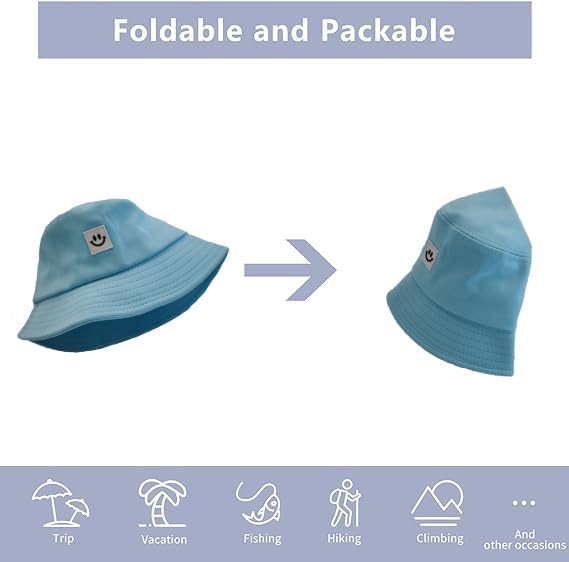 Kids Sun Hat Smile Face Bucket Hat for Girls Boys Summer Sun Protection Cotton Unisex Beach Cap