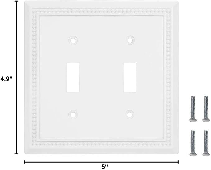 Henne Bery Sunken Pearls Heavy Duty Decorative Wall Plate Switch Plate Outlet Cover (Double Toggle, White)