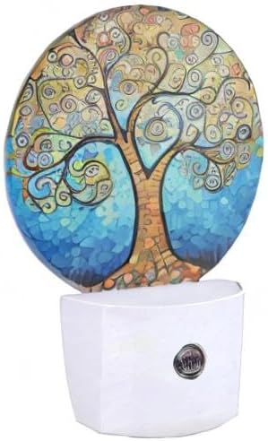 EKOBLA Art Tree Night Light, Tree with Golden Leaves Night Lights Plug into Wall Auto Sensor Led Lighting for Home Stairway Hallway Bedroom 0.5W Sleep Friendly