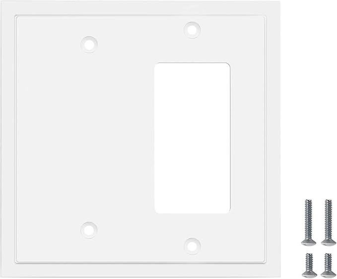 Modern Edge Decorative Wall Plate Switch Plate Outlet Cover, Durable Solid Zinc Alloy (Blank/Decorator, White)