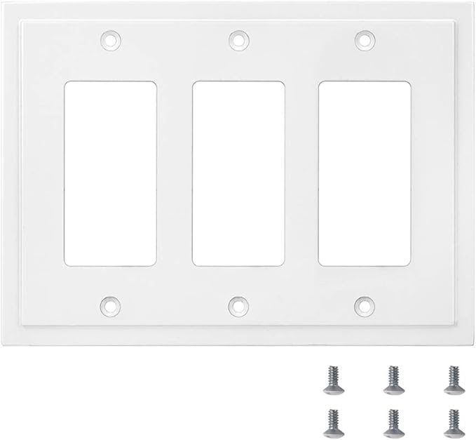 Modern Edge Decorative Wall Plate Switch Plate Outlet Cover, Durable Solid Zinc Alloy (Triple Decorator, White)
