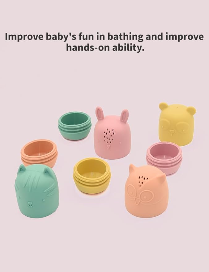 PandaEar Baby Bath Toys, 4 Pack Silicone Bath Toys for Infants Toddlers 6-18 Months, Non Toxic Baby Kids Squeezable Shower Toys