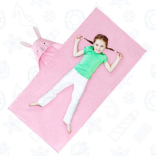 ROMASA Toddler Hooded Bath Towel Ultra Soft Towel Highly Absorbent Bathrobe Blanket for Boys Girls- 27.5" x 55"(Pink Rabbit-Shape)