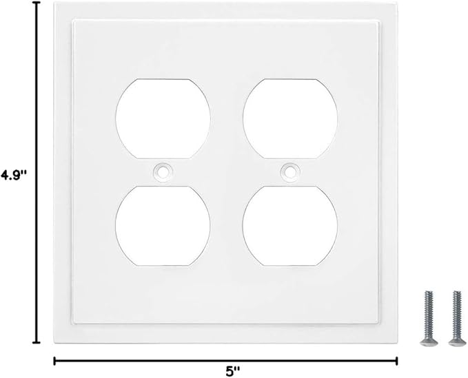 Modern Edge Decorative Wall Plate Switch Plate Outlet Cover, Durable Solid Zinc Alloy (Double Duplex, White)