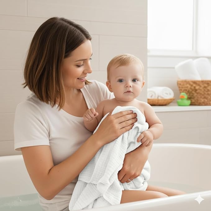 Muslin Hooded Baby Towels for Newborns, 32"x32", 100% Cotton – 6 Layers Super Soft Absorbent Breathable, Baby Bath Towel, Toddler Bath Towel – Pack of 2