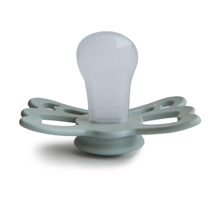 FRIGG Butterfly Anatomical SilkySoft Silicone Baby Pacifier | Made in Denmark | BPA-Free (Sage/Silver Gray, 6-18 Months)
