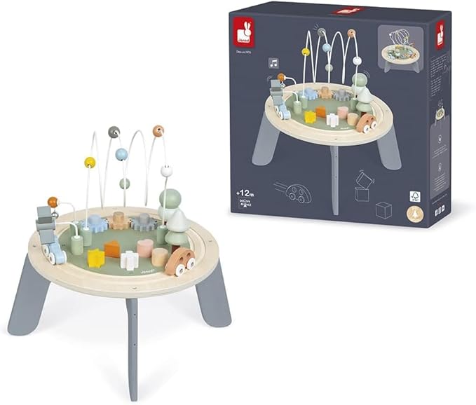 Janod J04402 Sweet Cocoon Wooden Activity Multi-Play Table Toddlers – Fine Motor Development – Non-Slip Feet – Water Painted and FSC Certified – Suitable for Age 1 Year and Above