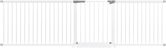 61"-113" Extra Wide Baby Gate for Stairs. Large Child Gate Extra Long. Auto Close Safety Baby Gates, Durability Dog Gate for The House, Doorways. Gates for Dogs Indoor, White Pressure Pet Gate.