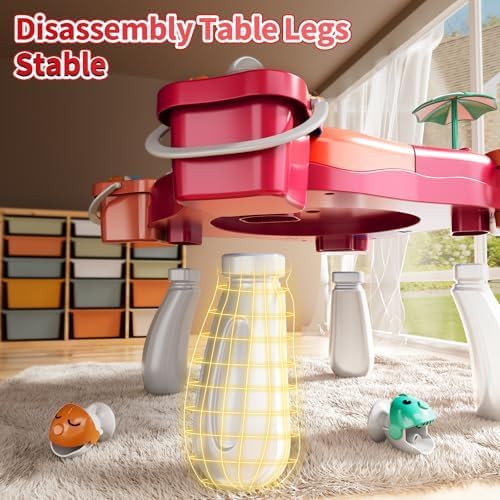 Magnet Fishing Game for Kids Toddlers Aged 3 4 5 6 7 8 - Fishing Toys with 48 Fishes Toys, 8 Poles, Rotating Board Game with On-Off Music, Educational Birthday Gifts for Boys Girls 1-3 (Pink)