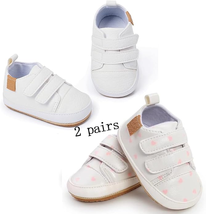 2Pairs Baby Shoes,Boys Girls Non-Slip Rubber Sole Sneakers,Unisex Infant Soft Lightweight First Walking Crib Shoes