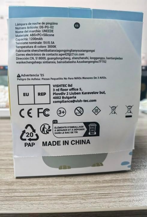 UNEEDE Sitting Penguin Night Light with Removable Floppy Bunny Ears - Silicone Touch Lamp, USB Rechargeable, Dimmable Nursery Light for Kids & Holiday Decor