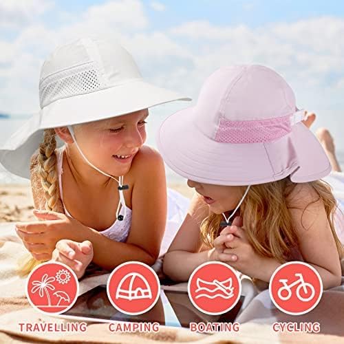 2-Pack Toddler Baby Sun Hat Kids Summer UPF 50+ for Boys Girls Adjustable Beach Hats with Bucket Wide Brim Age 1-7 Years(Grey+White,Small)