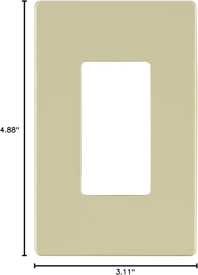 LIDER Matte Finish Decorator Switch Cover, Screwless Wall Plate, Mid-Size 1-Gang 4.88" x 3.11", Unbreakable Polycarbonate Thermoplastic, UL Listed, LSWP-31M-I, Ivory
