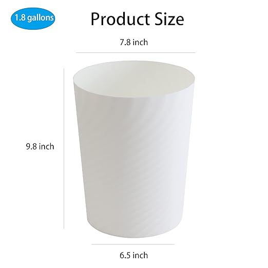 UUJOLY Plastic Small Trash Can Wastebasket, Garbage Container Basket for Bathrooms, Laundry Room, Kitchens, Offices, Kids Rooms, Dorms, 1.8 Gallon, White, 3 Pack