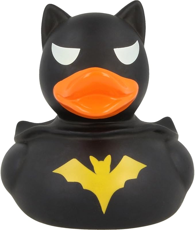 3 Inch Rubber Duck Superhero Bath Toy, Dark Color, Bat Logo, for All Ages