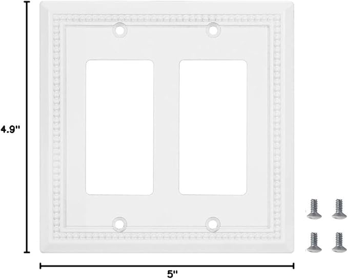 Henne Bery Sunken Pearls Heavy Duty Decorative Wall Plate Switch Plate Outlet Cover (Double Decorator, White)