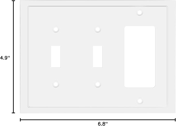 Modern Edge Decorative Wall Plate Switch Plate Outlet Cover, Durable Solid Zinc Alloy (Double Toggle/Single Decorator, White)