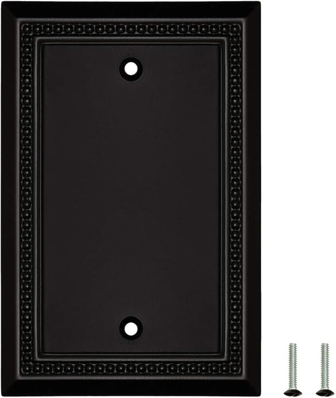 Henne Bery Sunken Pearls Heavy Duty Decorative Wall Plate Switch Plate Outlet Cover, Durable Solid Zinc Alloy (Single Blank 2PK, Matte Black)