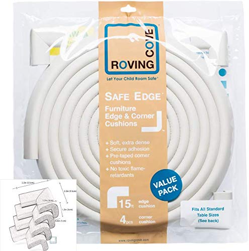 Roving Cove HeftyFit Edge Corner Protector Baby Proofing (Large 15ft Edge 4 Corners), Heavy-Duty, Soft NBR Rubber Foam, Furniture Fireplace Safety Bumper Guard, 3M Adhesive, Oyster White (Off White)