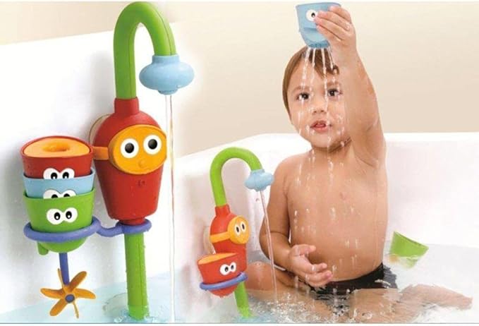 Yookidoo Toddler and Baby Bath Toy (Ages 1-3): Flow N Fill - 3 Stackable Play Cups - Battery Operated Interactive Hose Toy & Tumblers with Multiple Play Aspects - Make Bath Time Maigcal (No Mold)