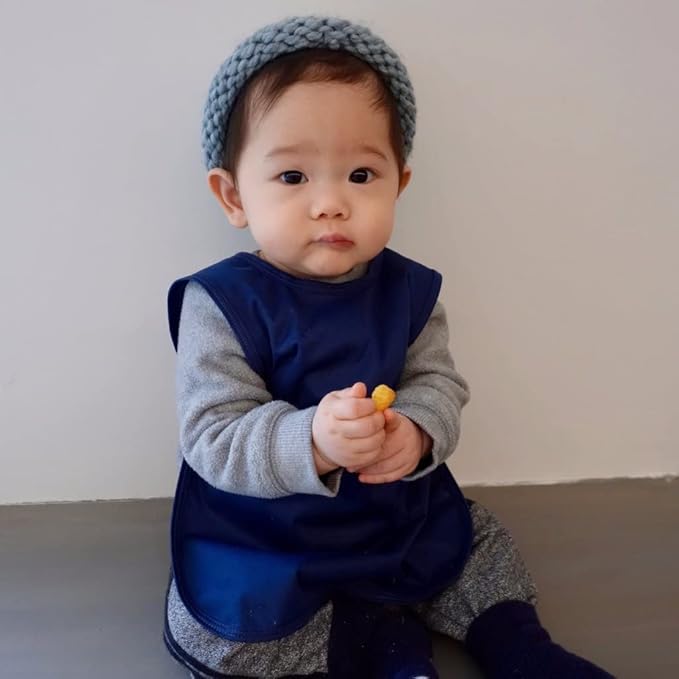 BapronBaby Minimalist Navy Blue Bapron - No Neck Tie Safer Bib for Baby & Toddler - Soft Waterproof Stain Resistant - Machine Washable - Sz Baby/Toddler 6m-3T