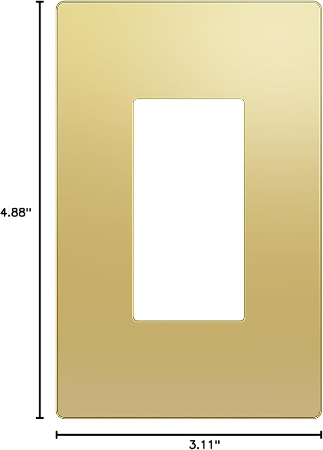 LIDER Decorator Metal Wall Plate, Temperature and Impact Resistant, 201 Stainless Steel, Screwless Cover, Modern Decoration Upgrade, Mid-Size 1-Gang 4.88" x 3.11", Polished Brass, LSMWP-31M-PB
