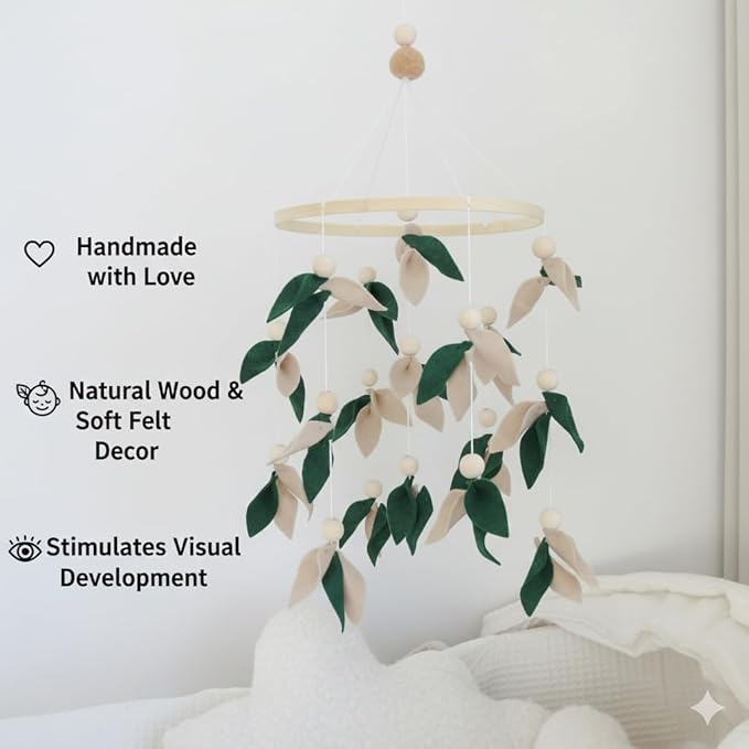 Green Leaf Crib Mobile, Forest Crib Mobile for Boys & Girls, Forest Baby Mobile for Crib, Woodland Mobile for Crib