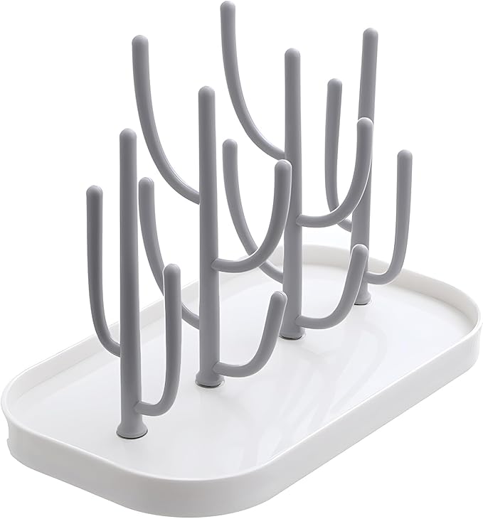 Baby Bottle Drying Rack with Base, Creative Tree Branch Baby Bottle Dryer Holder for Bottles, Teats, Cups, Pump Parts and Accessories (Gray)