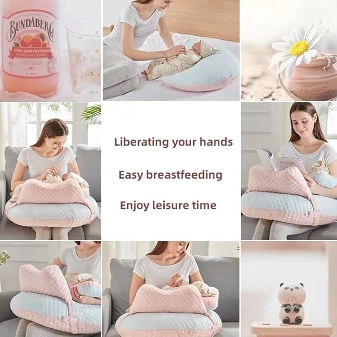 WYXunPlanet Nursing Pillow, Breastfeeding Pillow for Breastfeeding and Bottle Feeding to Reduce Strain on arms and Back, Better Support Baby,Waist Adjustable,Knitted Cotton Cover,Removable, Pink