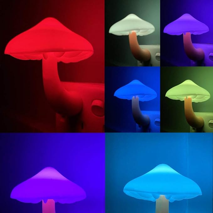[3 Pack Plug-in LED Mushroom Night Light Lamp with Dusk to Dawn Sensor,Plug in Bed Cute Nightlight lamp Wall Baby Lights for Kids Children (7-Color)