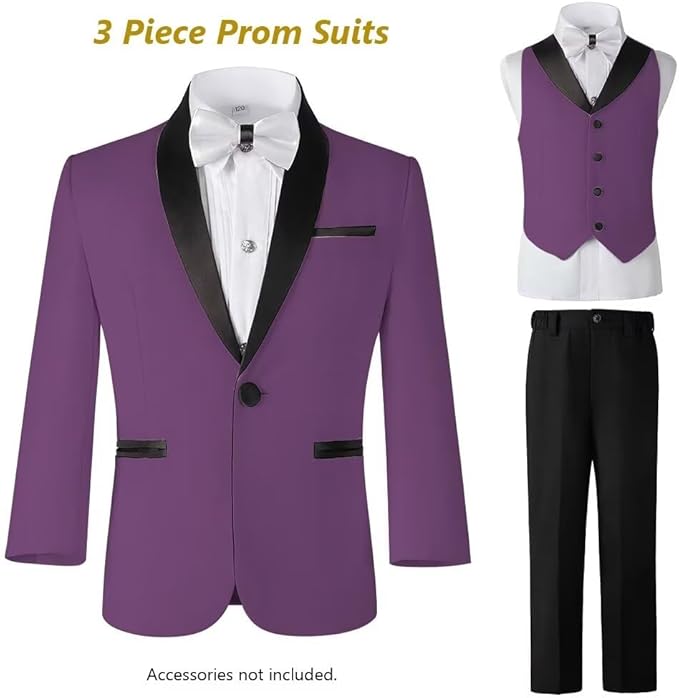 Boys Suit 3 Piece Ring Bearer Suit Kids Formal Jacket Vest Pants Suits Wedding Outfit for Party Prom Tuxedo