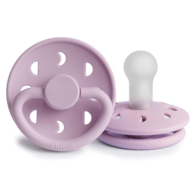 FRIGG Moon Natural Rubber Baby Pacifier | Made in Denmark | BPA-Free (Soft Lilac/Daffodil, 6-18 Months) 2-Pack