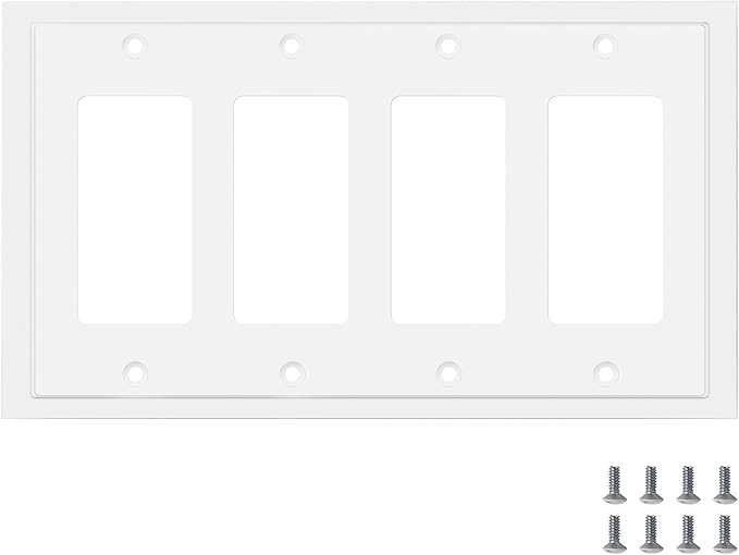 Modern Edge Decorative Wall Plate Switch Plate Outlet Cover, Durable Solid Zinc Alloy (Quad Decorator, White)