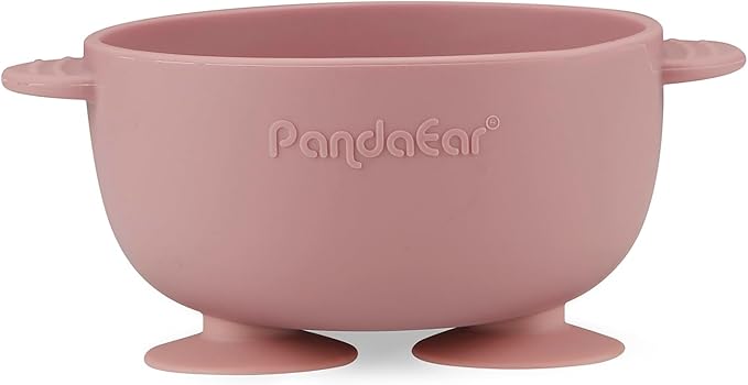 PandaEar 3 Pack Silicone Suction Baby Bowls & 3 Baby Feeding Spoons | Non-Slip Stay Put Bowls & Soft Silicone First Stage Spoons for Toddlers, BPA-Free Baby Led Weaning Set (Pink Rose Linen)