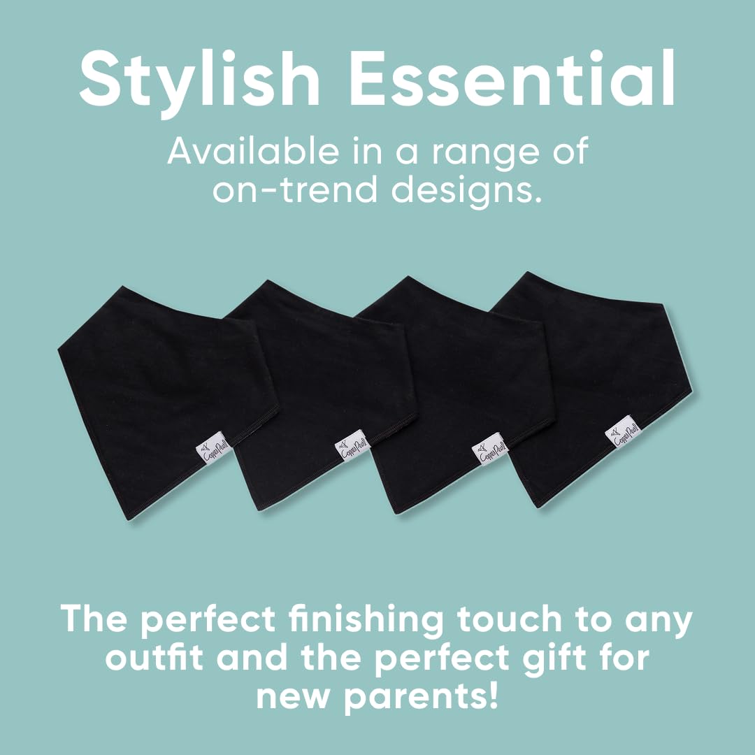 Copper Pearl 4 Pack Soft Cotton Baby Bibs for Drooling and Teething, Absorbent Drool Bibs for Baby Girl and Boy, Adjustable to Fit Newborns to Toddlers (Black Basics)