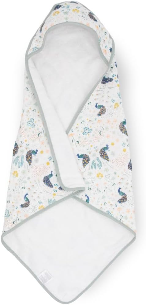 Little Unicorn Premium Infant Hooded Bath Towel| Soft & Absorbent Cotton & Terry Fabric for Newborns (Peacock)