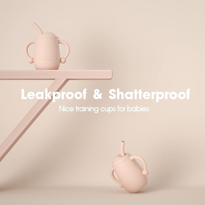 Cuddle Campus Pack of 2 Silicone Baby Training Cup, Shatterproof Toddler Sippy Cups with Straw, Open Cup for Baby, 6+ Months 4 Oz