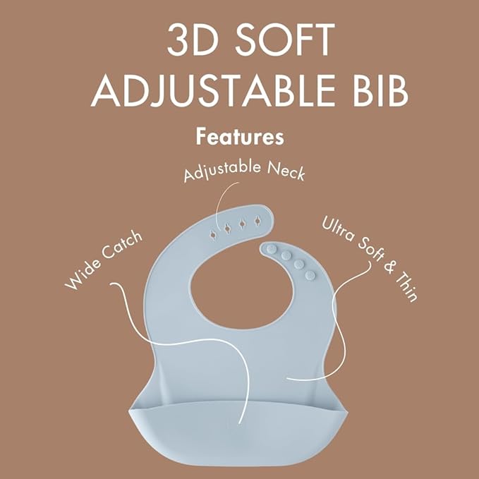 Stainless Steel Toddler Feeding Set 4 Pieces – Suction Plate, Silicone Bib, Spoon & Fork – Divided Plates for Baby Led Weaning, BPA-Free, Removable Shell (Baby Blue)