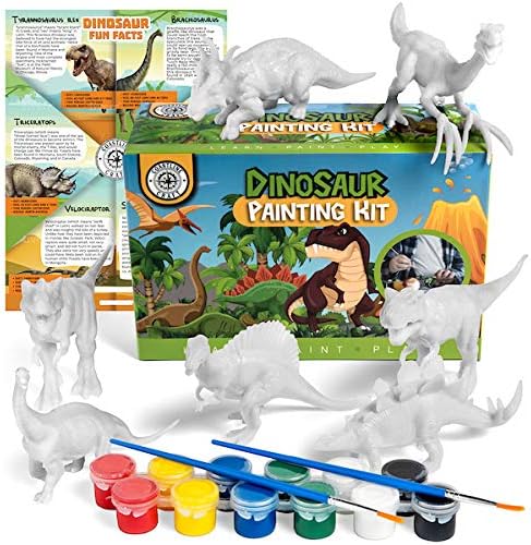 COASTLINE CRAFT STEM.org Dinosaur Painting Kit for Kids with Dino Trivia-Dinosaur Crafts for Kids Ages 3-5 + w/ 2 T-Rex Set - Screen Free, Educational Gifts for Boys