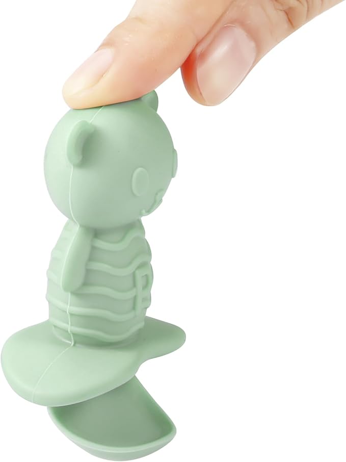 PandaEar 6 Pack Baby Led Weaning Spoons Forks 6+ Months | Silicone Baby Spoons and Fork Self Feeding Utensils, Toddler Infant Anti-Choke Feeding Utensils, Bear Shape (Pink Green Linen)