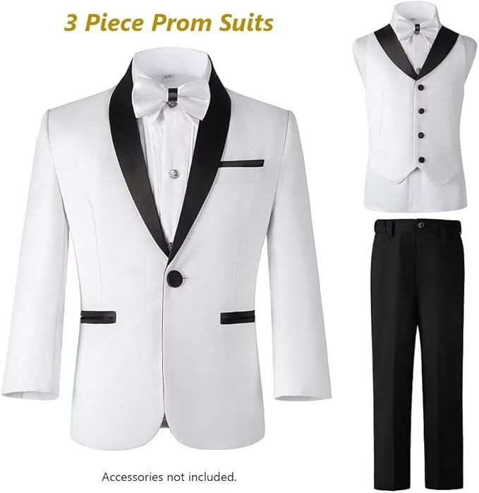 Boys Suit 3 Piece Ring Bearer Suit Kids Formal Jacket Vest Pants Suits Wedding Outfit for Party Prom Tuxedo